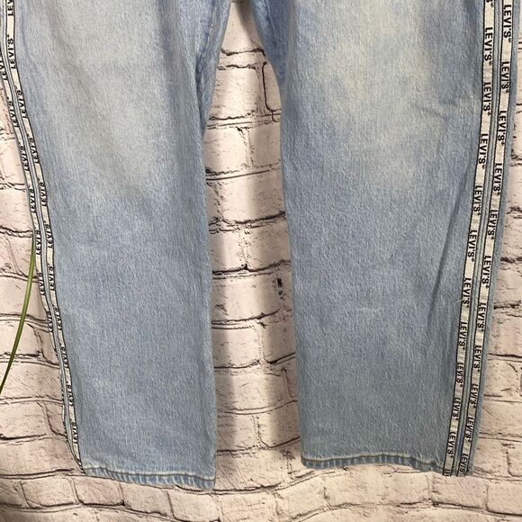 LEVIS 501 Original Sport Stripe Cropped High-Rise Straight Logo Leg Jeans 32/26 - Picture 6 of 16